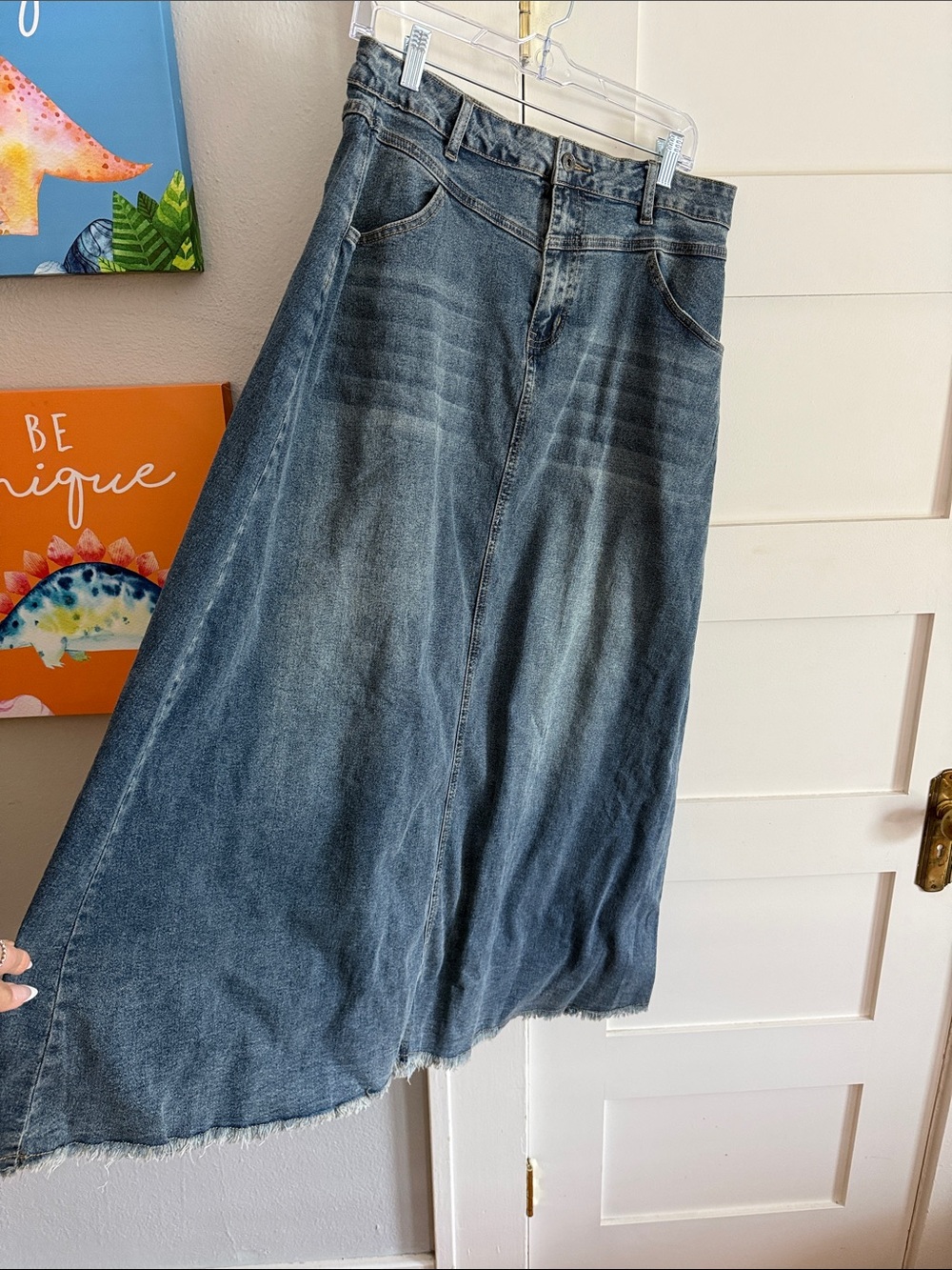 Wide Leg Denim Maxi Skirt - Blue